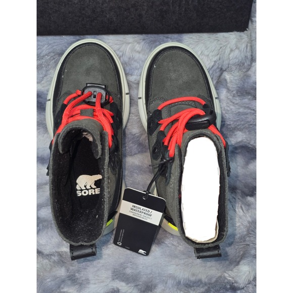 NWB Kids Sorel Explorer Lace Waterproof Insulated Boots Gray Red Size 10 - Picture 4 of 8